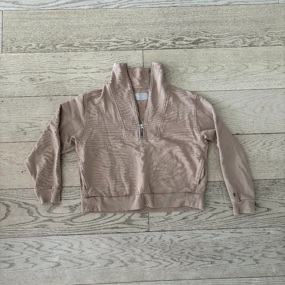 Everlane Sweatshirt Womens M Half Zip Tan Pocket Long Sleeve Boxy Top